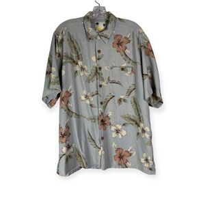 Banana Cabana Button Down Shirt Mens L Silk 90s Vintage Hawaiian Short Sleeve